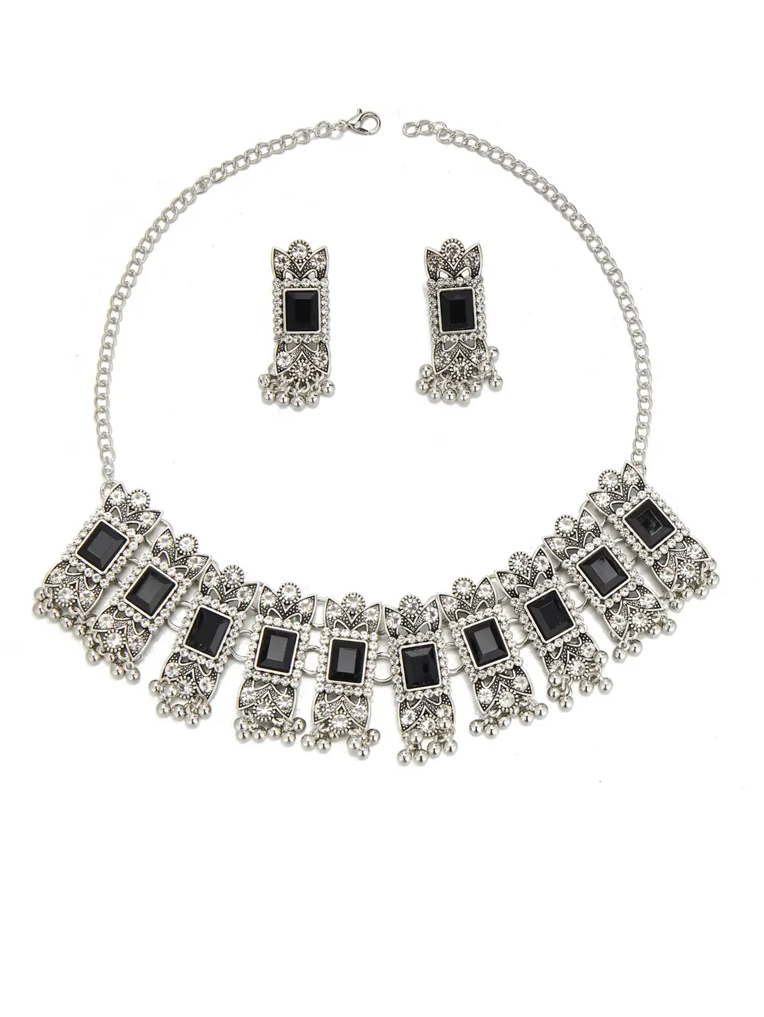 Cross-border bestseller: Exaggerated square diamond earrings and necklace set, vintage ethnic style, luxurious earrings, simple choker accessory — feature 31