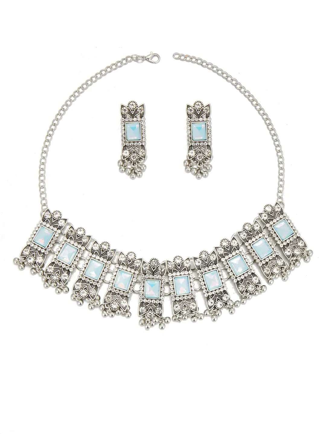Cross-border bestseller: Exaggerated square diamond earrings and necklace set, vintage ethnic style, luxurious earrings, simple choker accessory — feature 34