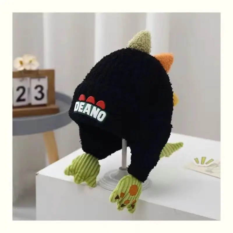 Children's Hat Autumn/Winter 2025 New Model Ear Protection Thickened Knit Hat for Older Kids, Dinosaur Design, Unisex, Trendy Woolen Hat — feature 10