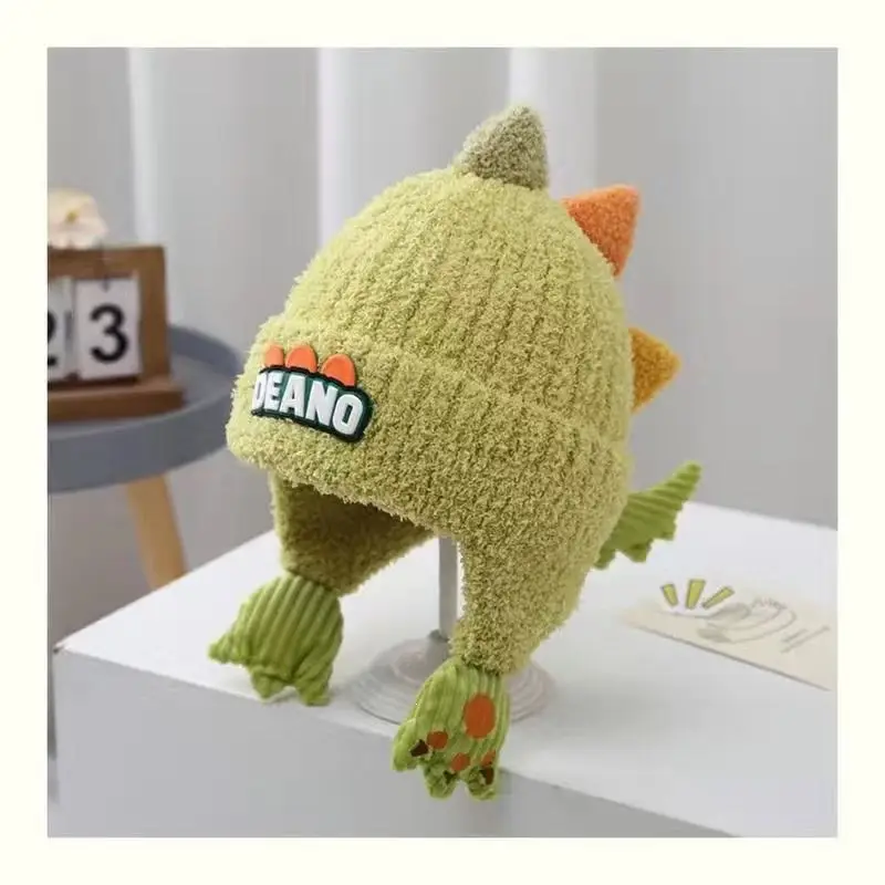 Children's Hat Autumn/Winter 2025 New Model Ear Protection Thickened Knit Hat for Older Kids, Dinosaur Design, Unisex, Trendy Woolen Hat — feature 11