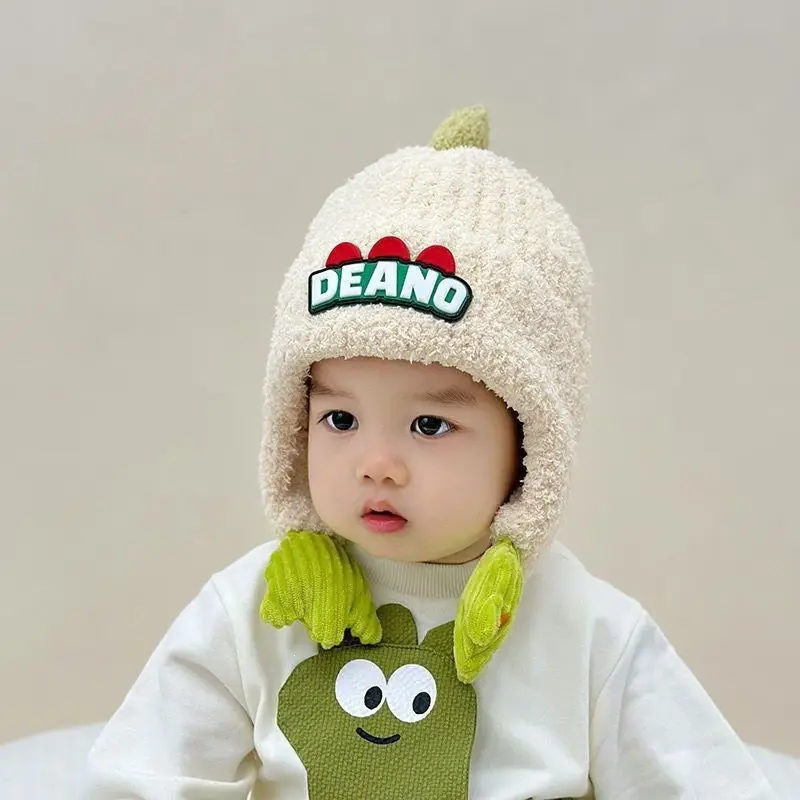 Children's Hat Autumn/Winter 2025 New Model Ear Protection Thickened Knit Hat for Older Kids, Dinosaur Design, Unisex, Trendy Woolen Hat — feature 2