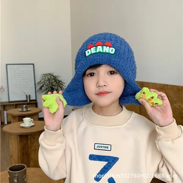 Children's Hat Autumn/Winter 2025 New Model Ear Protection Thickened Knit Hat for Older Kids, Dinosaur Design, Unisex, Trendy Woolen Hat — feature 4