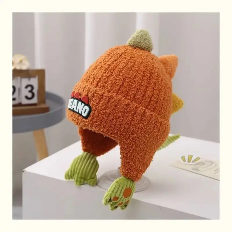 Children's Hat Autumn/Winter 2025 New Model Ear Protection Thickened Knit Hat for Older Kids, Dinosaur Design, Unisex, Trendy Woolen Hat — feature 6