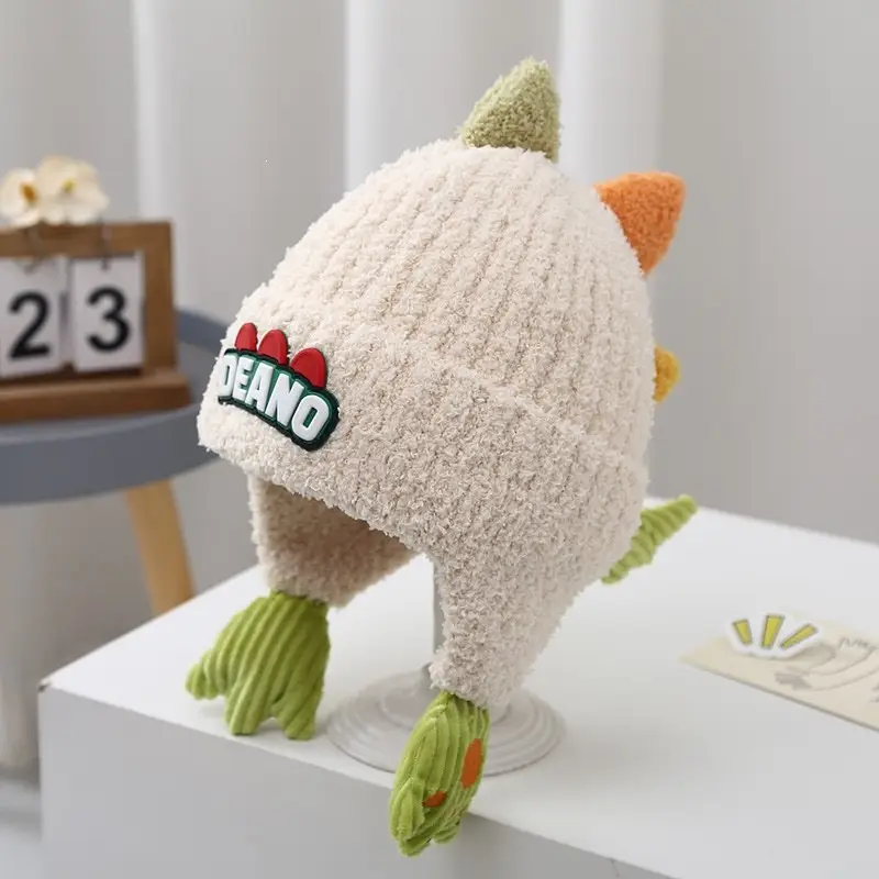 Children's Hat Autumn/Winter 2025 New Model Ear Protection Thickened Knit Hat for Older Kids, Dinosaur Design, Unisex, Trendy Woolen Hat — feature 7