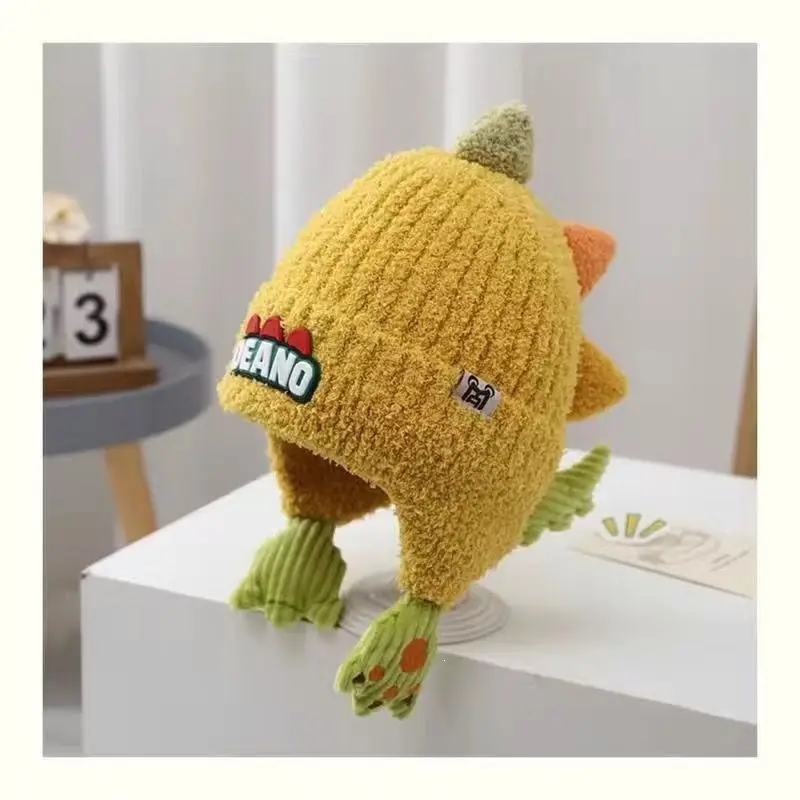 Children's Hat Autumn/Winter 2025 New Model Ear Protection Thickened Knit Hat for Older Kids, Dinosaur Design, Unisex, Trendy Woolen Hat — feature 8