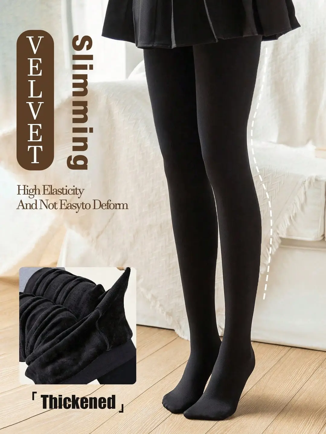 European and American cross-border fleece-lined thick leggings, faux sheer pantyhose, autumn and winter bare-leg illusion tights for women, 200g warm tights — feature 15