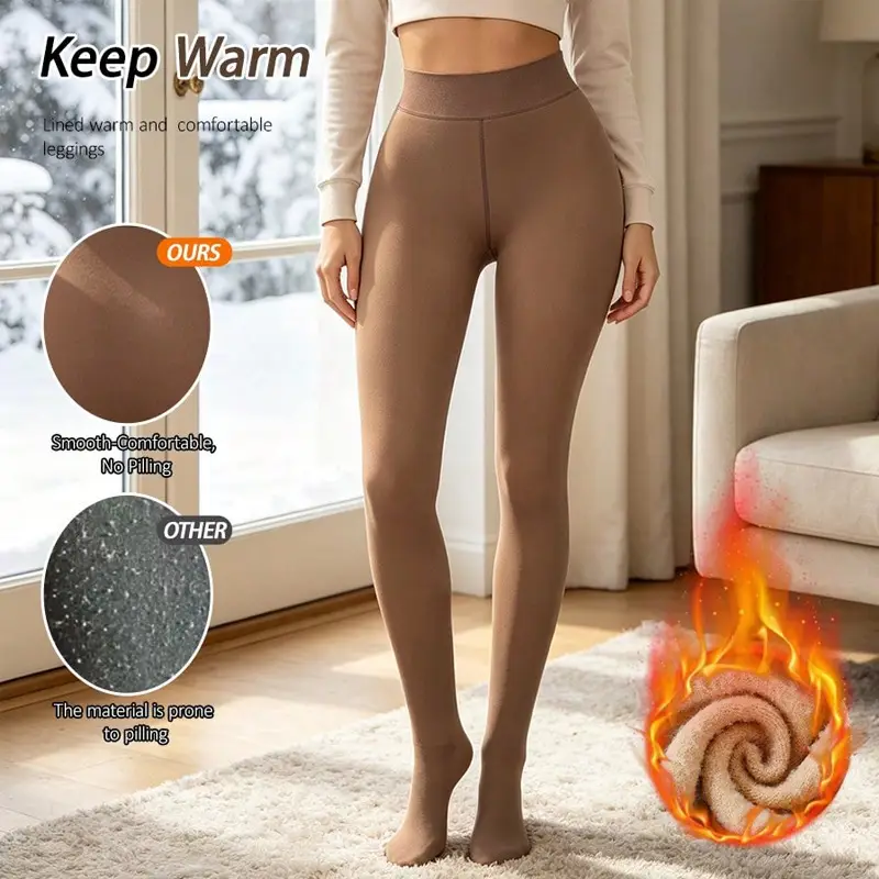European and American cross-border fleece-lined thick leggings, faux sheer pantyhose, autumn and winter bare-leg illusion tights for women, 200g warm tights
