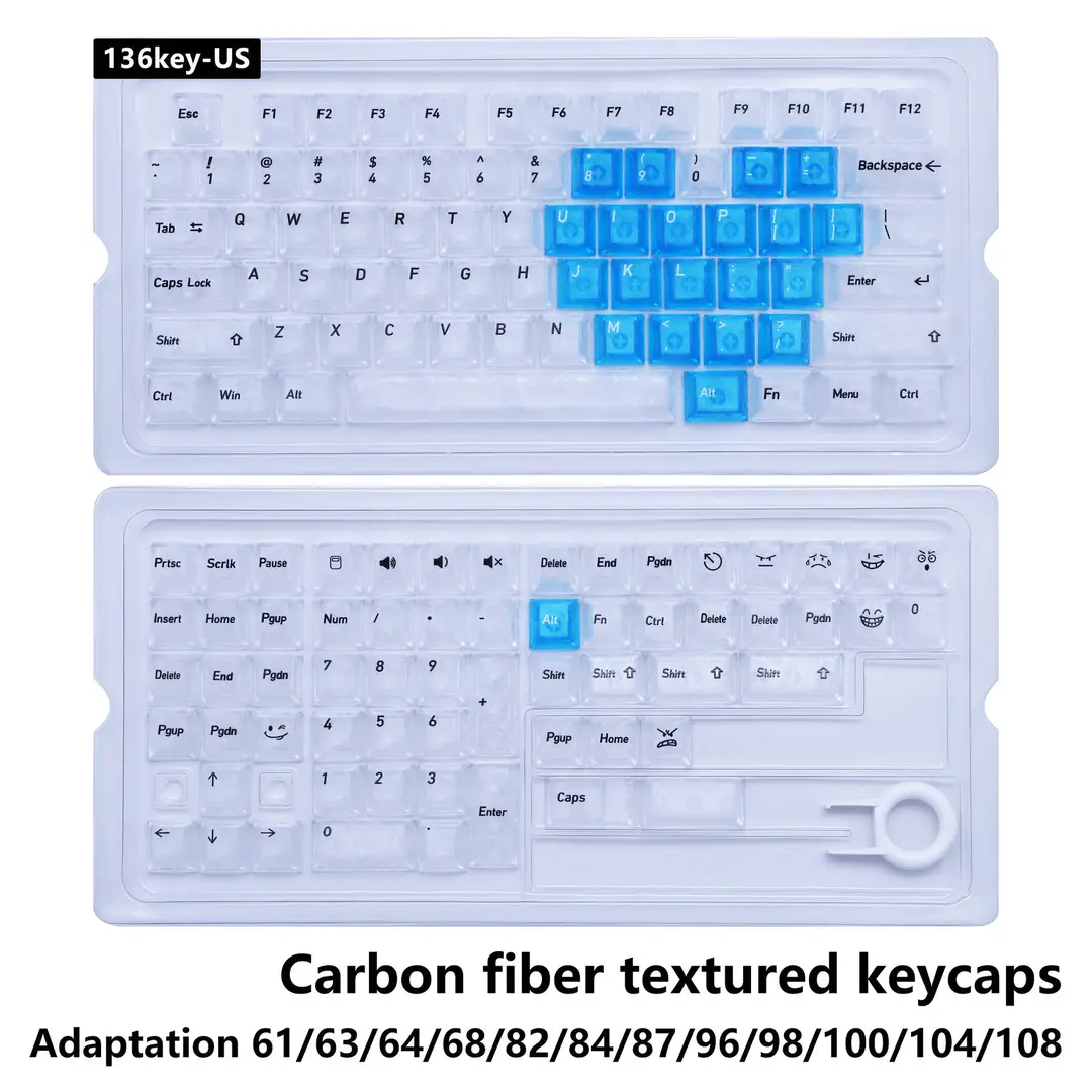 【Front and side engraved carbon fiber pattern with heart design】Cross-border bestseller carbon texture PC material magnetic switch mechanical keyboard keycaps