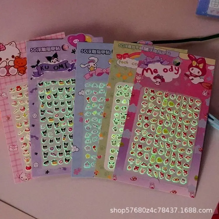 Glow-in-the-dark nail stickers for children, girls, princesses, wearable nail art stickers, odorless baby toy, cute cartoon nails — feature 2