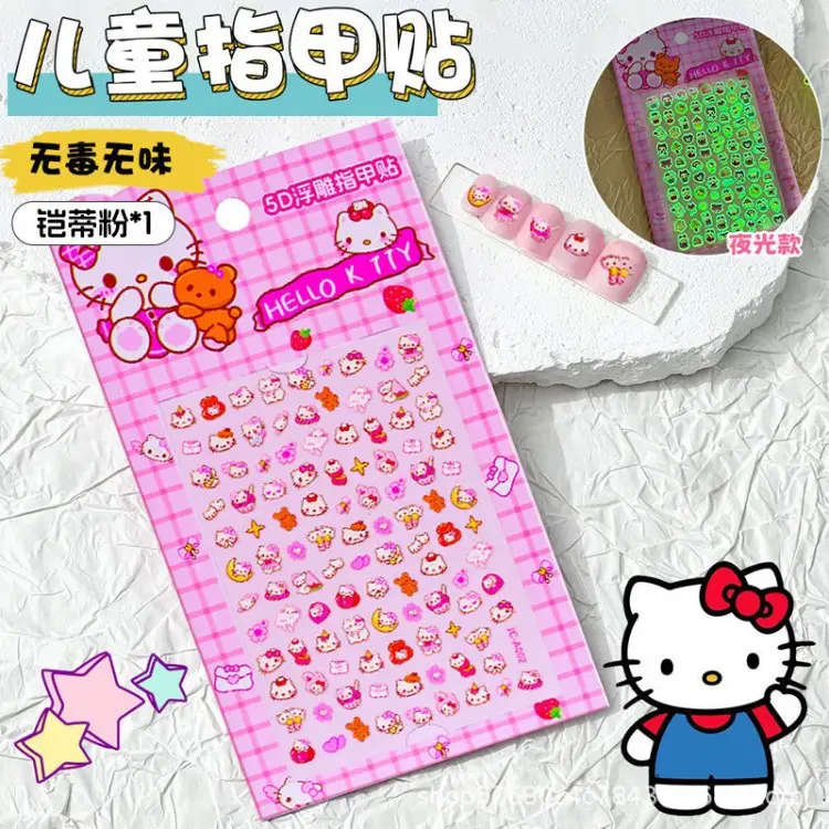 Glow-in-the-dark nail stickers for children, girls, princesses, wearable nail art stickers, odorless baby toy, cute cartoon nails