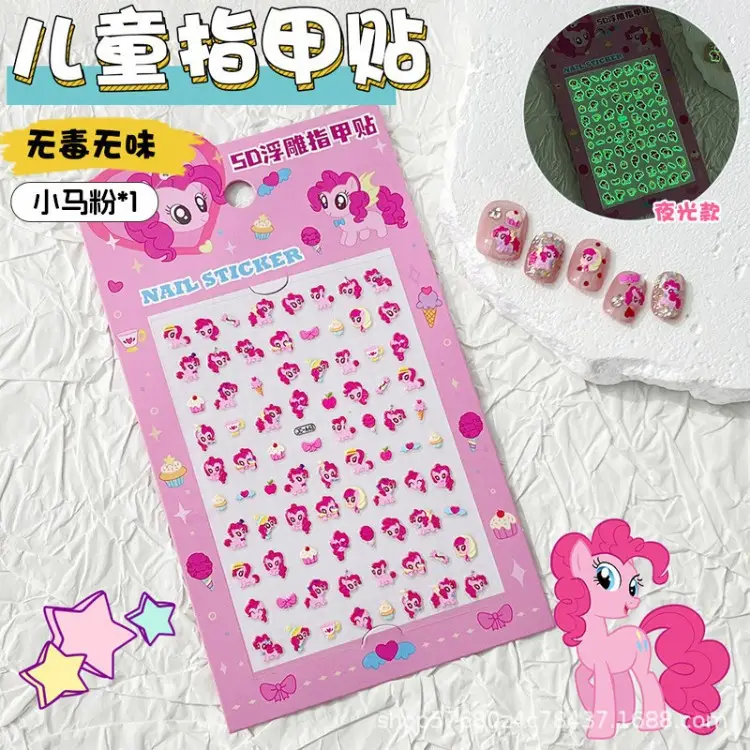 Glow-in-the-dark nail stickers for children, girls, princesses, wearable nail art stickers, odorless baby toy, cute cartoon nails