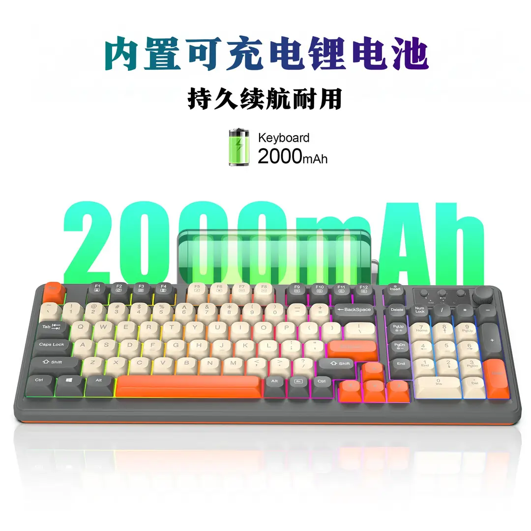 Cross-border 98-key three-mode keyboard wireless Bluetooth mechanical feel desktop laptop office keyboard and mouse set - Image 4