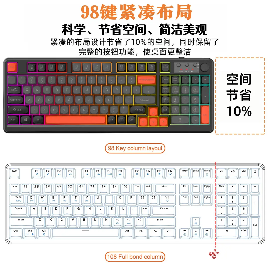 Cross-border 98-key three-mode keyboard wireless Bluetooth mechanical feel desktop laptop office keyboard and mouse set — feature 15