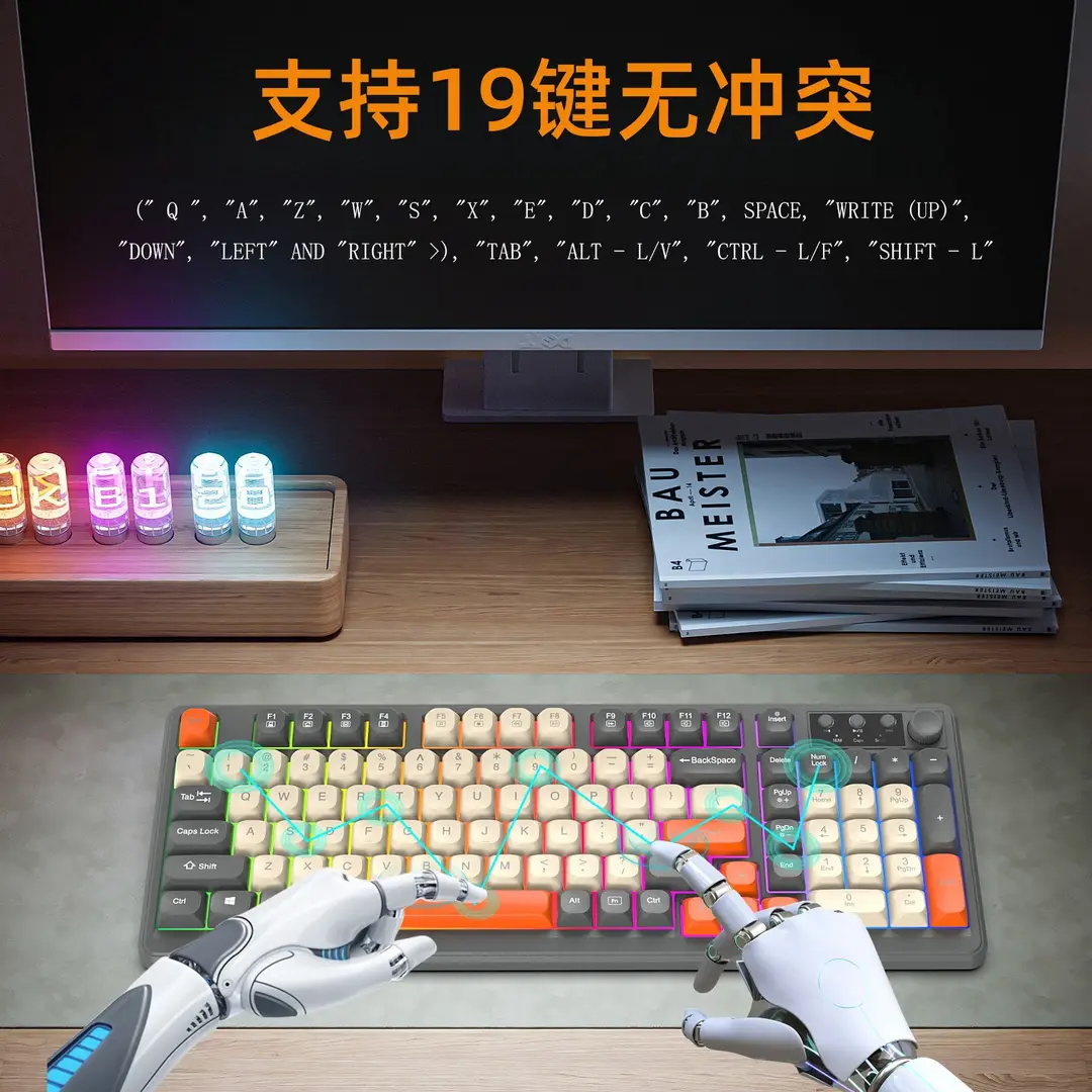 Cross-border 98-key three-mode keyboard wireless Bluetooth mechanical feel desktop laptop office keyboard and mouse set — feature 17
