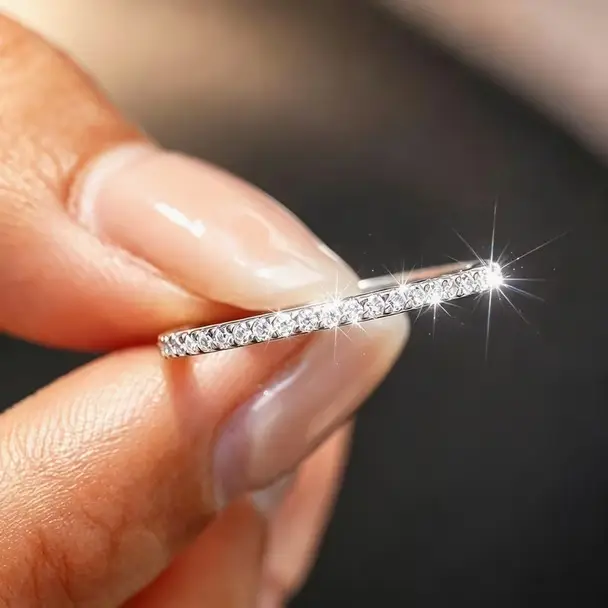 2mm single row diamond ring, copper inlaid with diamonds, full circle ring set with four-prong zircon, Korean style, elegant and simple silver ring — feature 3