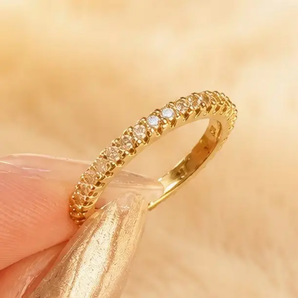 2mm single row diamond ring, copper inlaid with diamonds, full circle ring set with four-prong zircon, Korean style, elegant and simple silver ring — feature 6