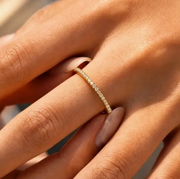 2mm single row diamond ring, copper inlaid with diamonds, full circle ring set with four-prong zircon, Korean style, elegant and simple silver ring — feature 8