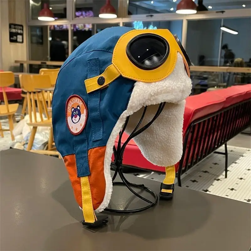 Children's Pilot Lei Feng Hat for Older Kids, Outdoor Windproof, Fleece-Lined, Warm, Winter Skiing, Girls' Ear Protection Hat
