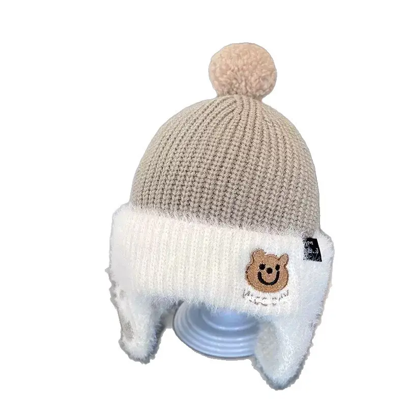 Winter children's warm hat, autumn and winter large brim girls' diamond-shaped windproof ear-protecting baby knitted wool hat