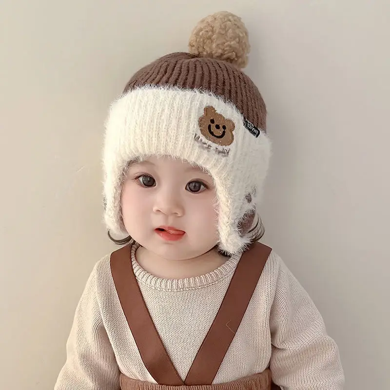 Winter children's warm hat, autumn and winter large brim girls' diamond-shaped windproof ear-protecting baby knitted wool hat — feature 5