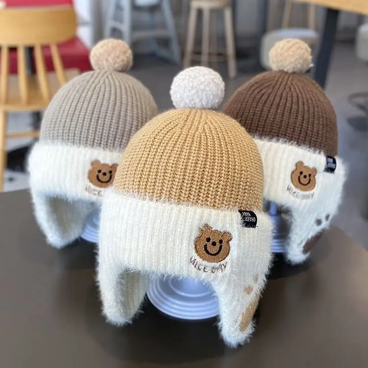 Winter children's warm hat, autumn and winter large brim girls' diamond-shaped windproof ear-protecting baby knitted wool hat — feature 6