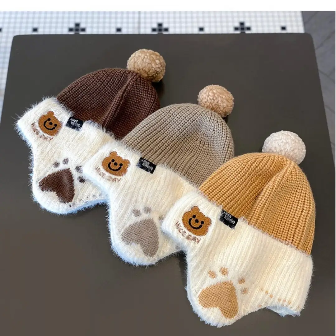 Winter children's warm hat, autumn and winter large brim girls' diamond-shaped windproof ear-protecting baby knitted wool hat — feature 8