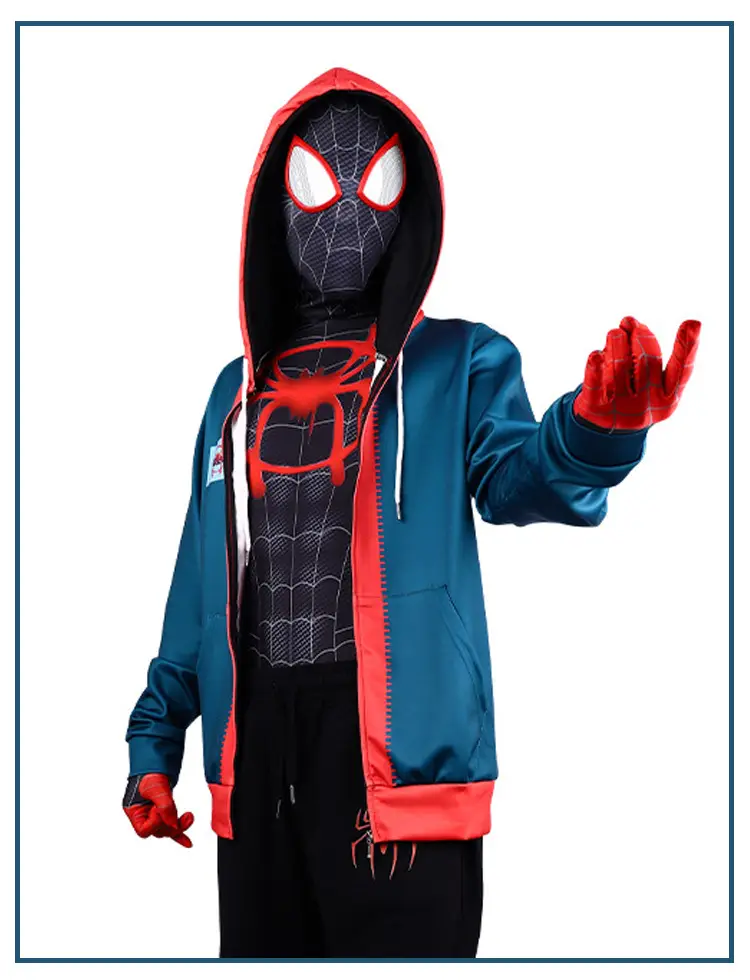 Miles Spider-Man cosplay costume, Across the Universe hooded jacket set, children's and adult Halloween performance costume — feature 10