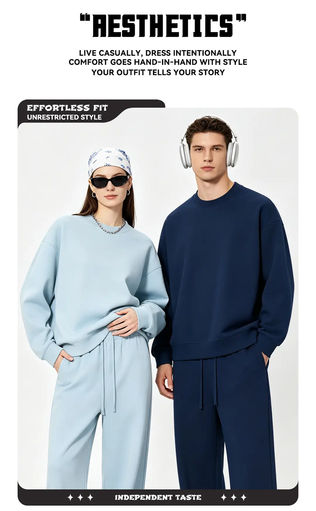 New Solid Color 350g Heavyweight Original Cotton Drop-Shoulder Crew Neck Sweatshirt for Men, Cross-Border Trendy Brand, Simple Basic Top and Pants — feature 2
