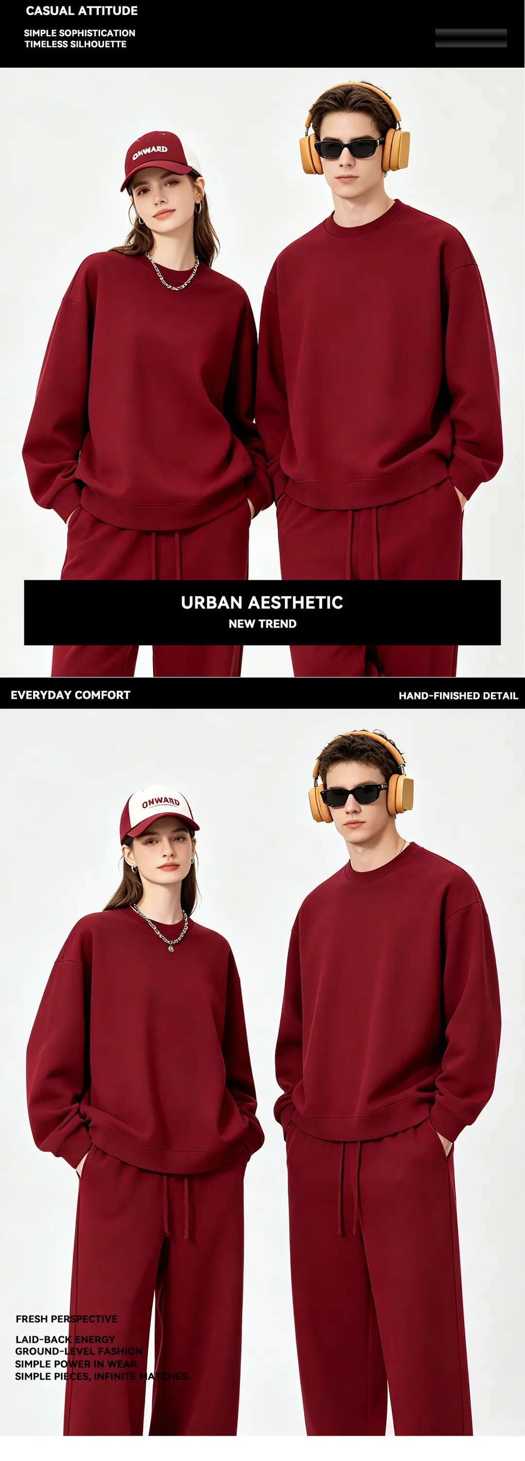 New Solid Color 350g Heavyweight Original Cotton Drop-Shoulder Crew Neck Sweatshirt for Men, Cross-Border Trendy Brand, Simple Basic Top and Pants — feature 25