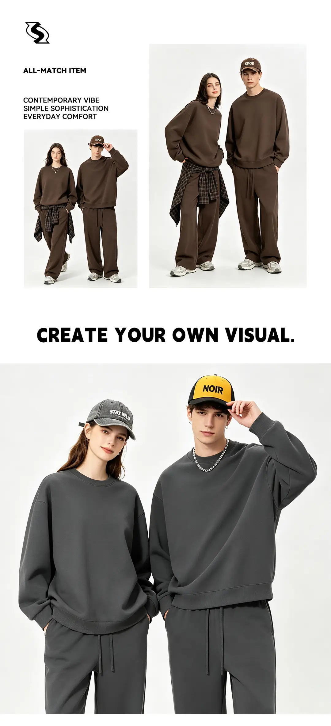 New Solid Color 350g Heavyweight Original Cotton Drop-Shoulder Crew Neck Sweatshirt for Men, Cross-Border Trendy Brand, Simple Basic Top and Pants — feature 26