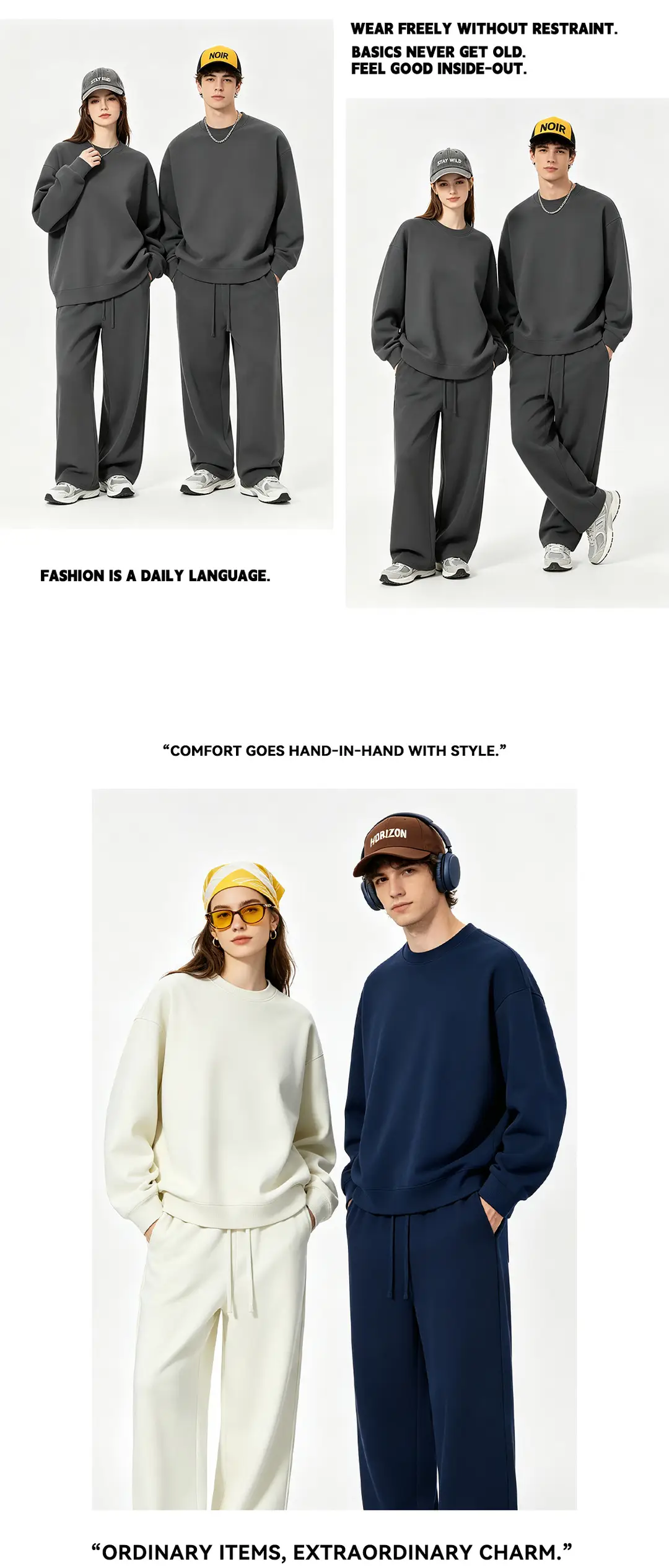 New Solid Color 350g Heavyweight Original Cotton Drop-Shoulder Crew Neck Sweatshirt for Men, Cross-Border Trendy Brand, Simple Basic Top and Pants — feature 27