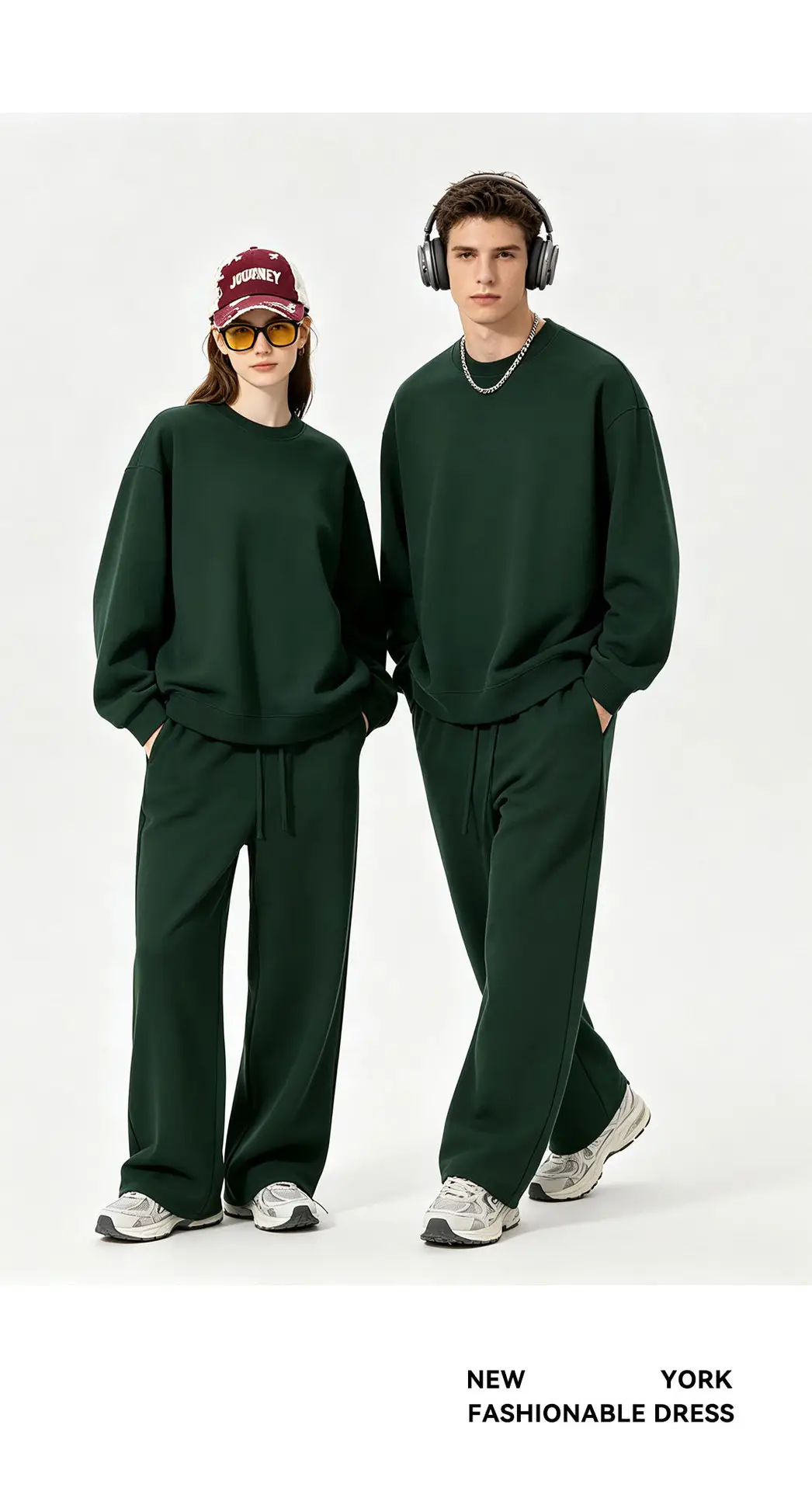 New Solid Color 350g Heavyweight Original Cotton Drop-Shoulder Crew Neck Sweatshirt for Men, Cross-Border Trendy Brand, Simple Basic Top and Pants — feature 28