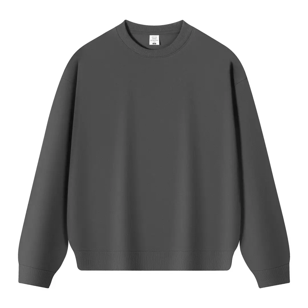 New Solid Color 350g Heavyweight Original Cotton Drop-Shoulder Crew Neck Sweatshirt for Men, Cross-Border Trendy Brand, Simple Basic Top and Pants