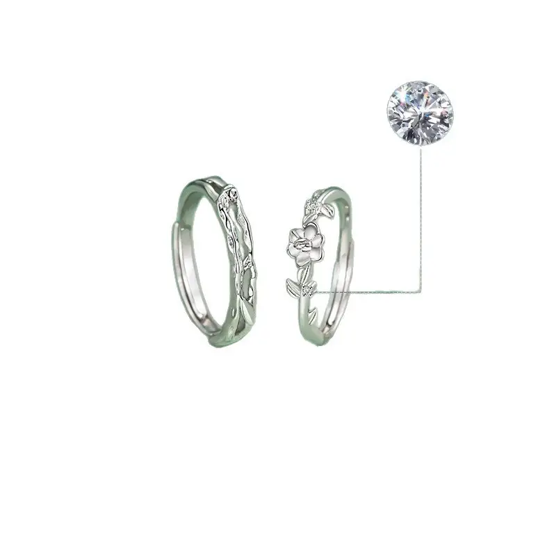 Gardenia couple rings, a pair for men and women, unique design, engraved matching rings, anniversary gift, direct factory sale