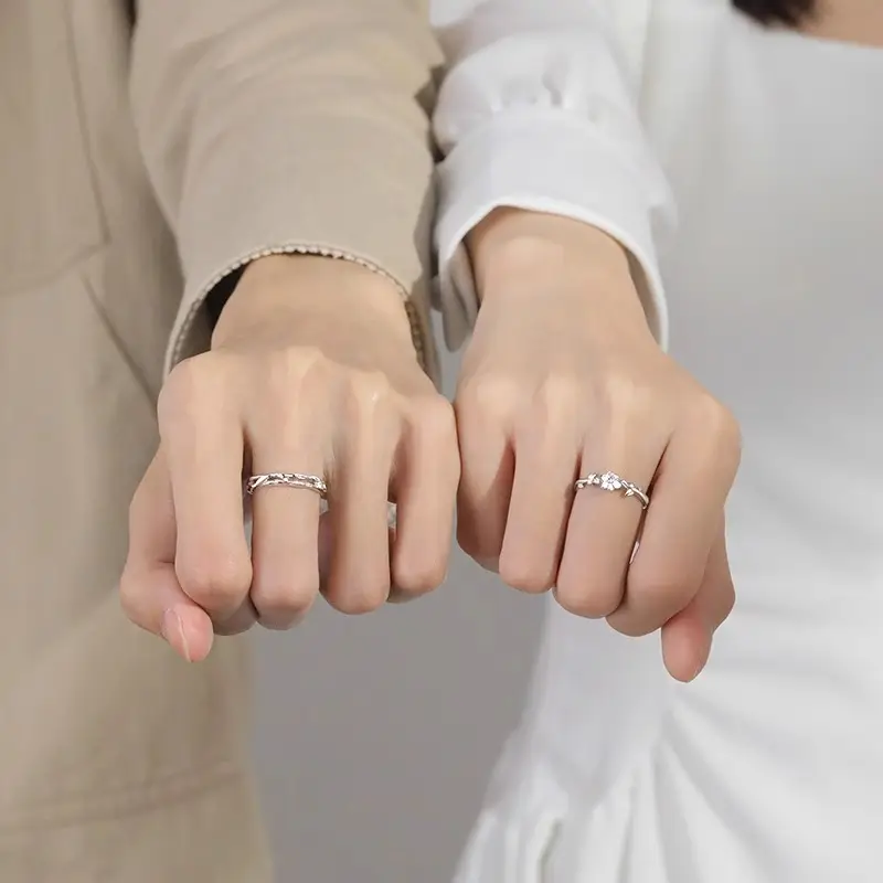 Gardenia couple rings, a pair for men and women, unique design, engraved matching rings, anniversary gift, direct factory sale — feature 5