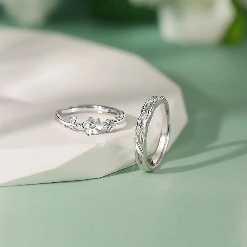 Gardenia couple rings, a pair for men and women, unique design, engraved matching rings, anniversary gift, direct factory sale — feature 6