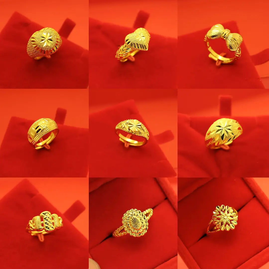 Imitation Vietnamese gold-plated women's open ring, popular gourd-shaped carved ring, vintage niche open ring, wholesale from manufacturer