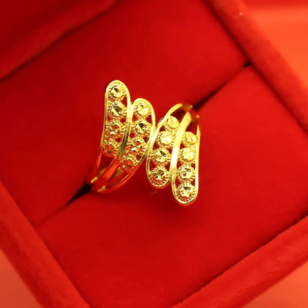 Imitation Vietnamese gold-plated women's open ring, popular gourd-shaped carved ring, vintage niche open ring, wholesale from manufacturer