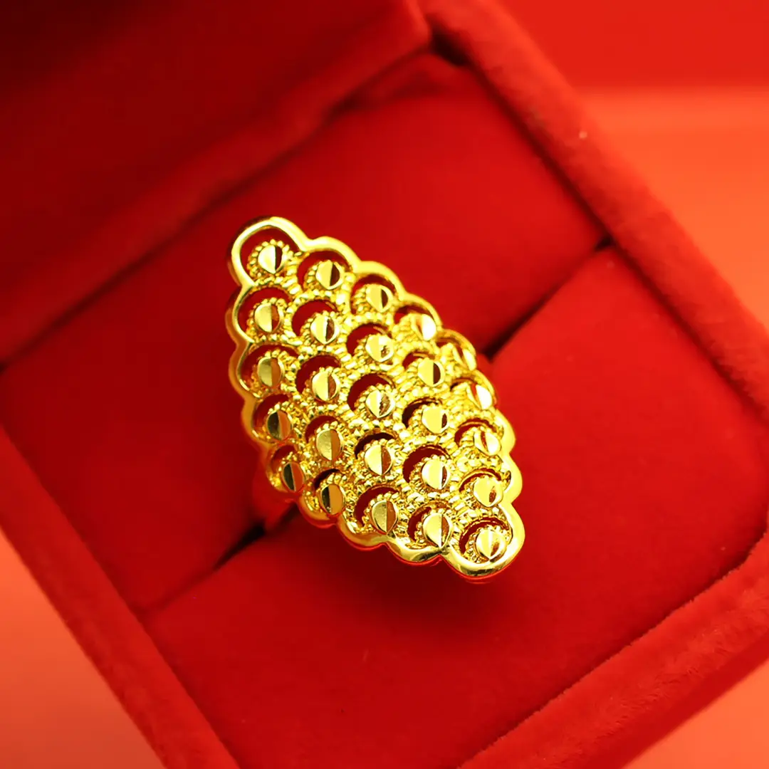 Imitation Vietnamese gold-plated women's open ring, popular gourd-shaped carved ring, vintage niche open ring, wholesale from manufacturer