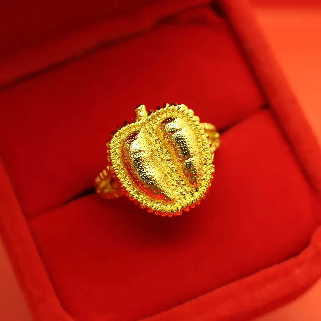 Imitation Vietnamese gold-plated women's open ring, popular gourd-shaped carved ring, vintage niche open ring, wholesale from manufacturer