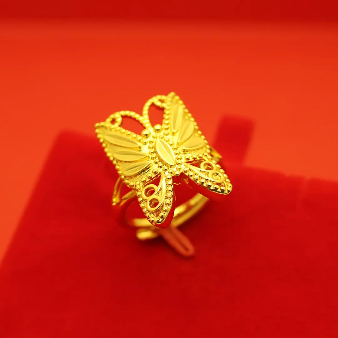 Imitation Vietnamese gold-plated women's open ring, popular gourd-shaped carved ring, vintage niche open ring, wholesale from manufacturer