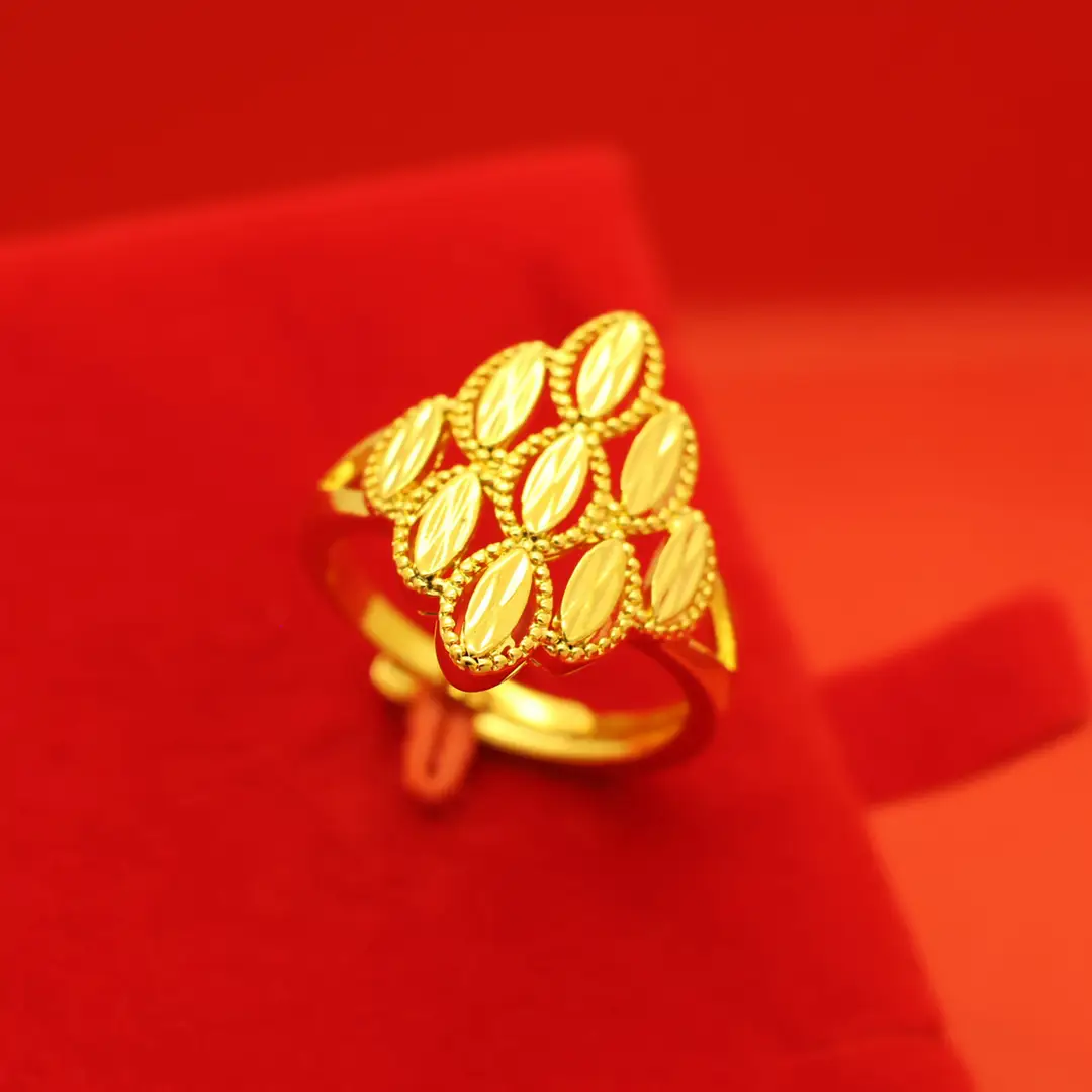 Imitation Vietnamese gold-plated women's open ring, popular gourd-shaped carved ring, vintage niche open ring, wholesale from manufacturer