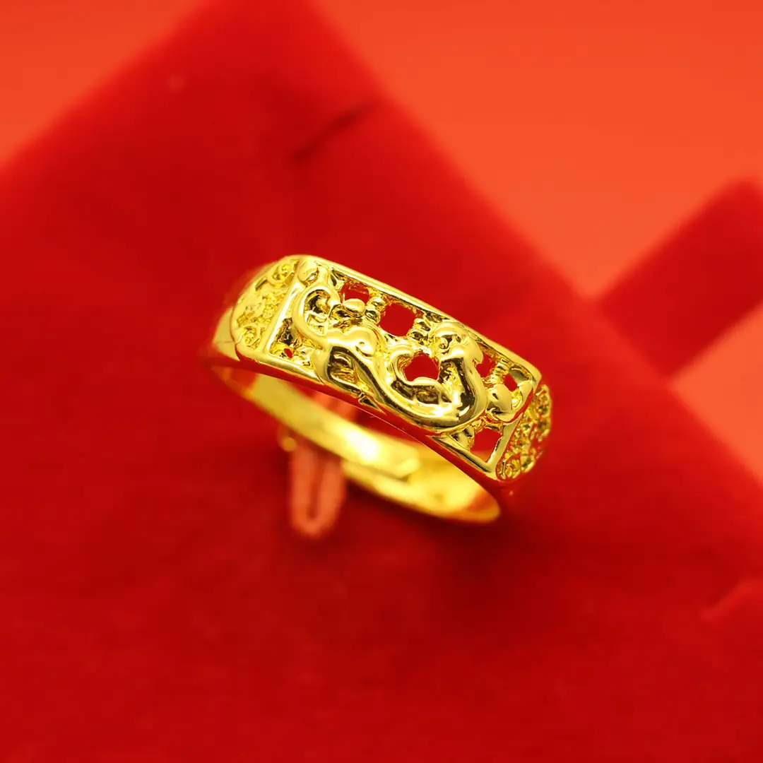 Imitation Vietnamese gold-plated women's open ring, popular gourd-shaped carved ring, vintage niche open ring, wholesale from manufacturer