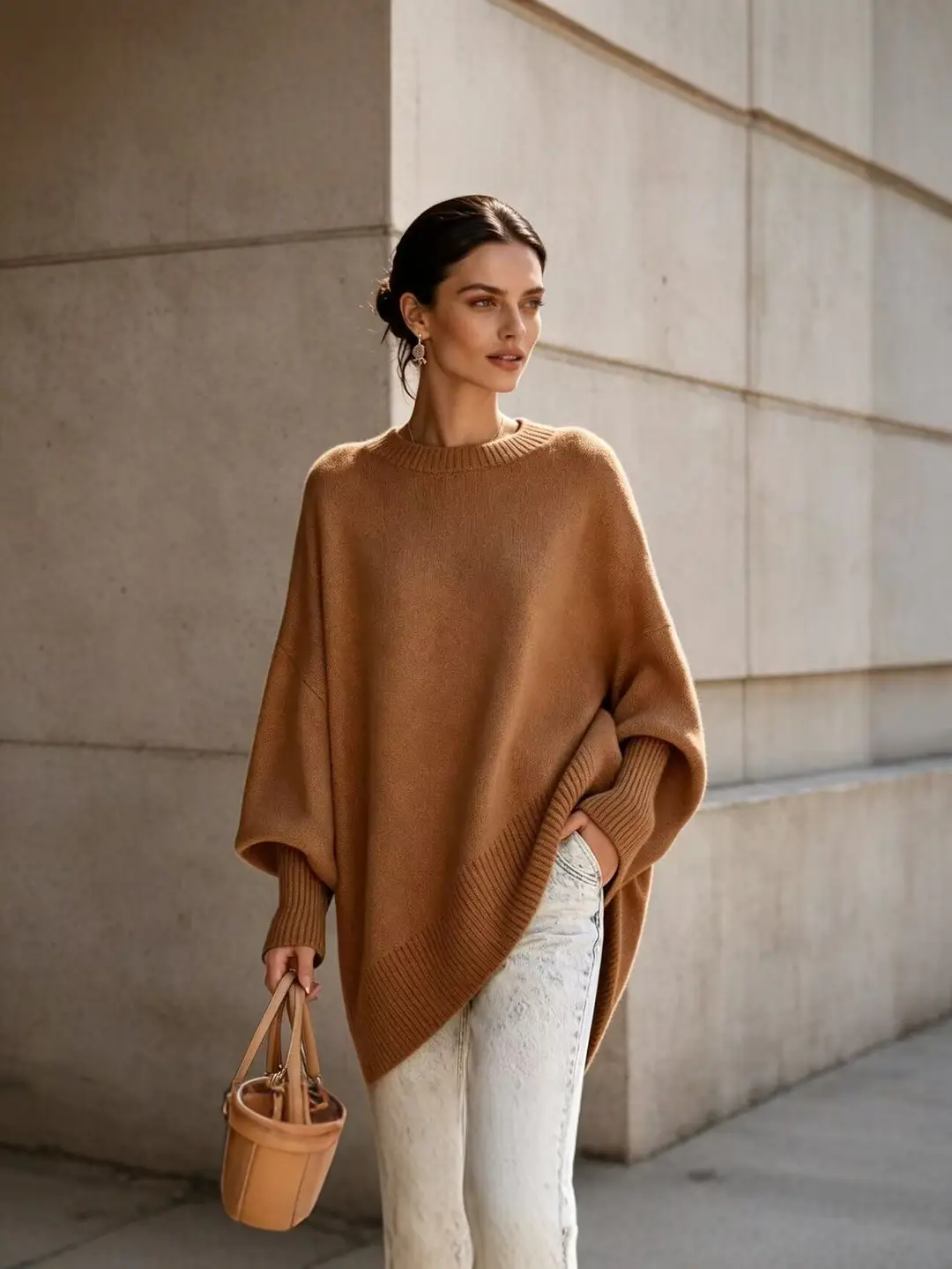 European and American cross-border 2026 autumn and winter round-neck pullover plus-size knit sweater, loose and casual style, solid color women's sweater