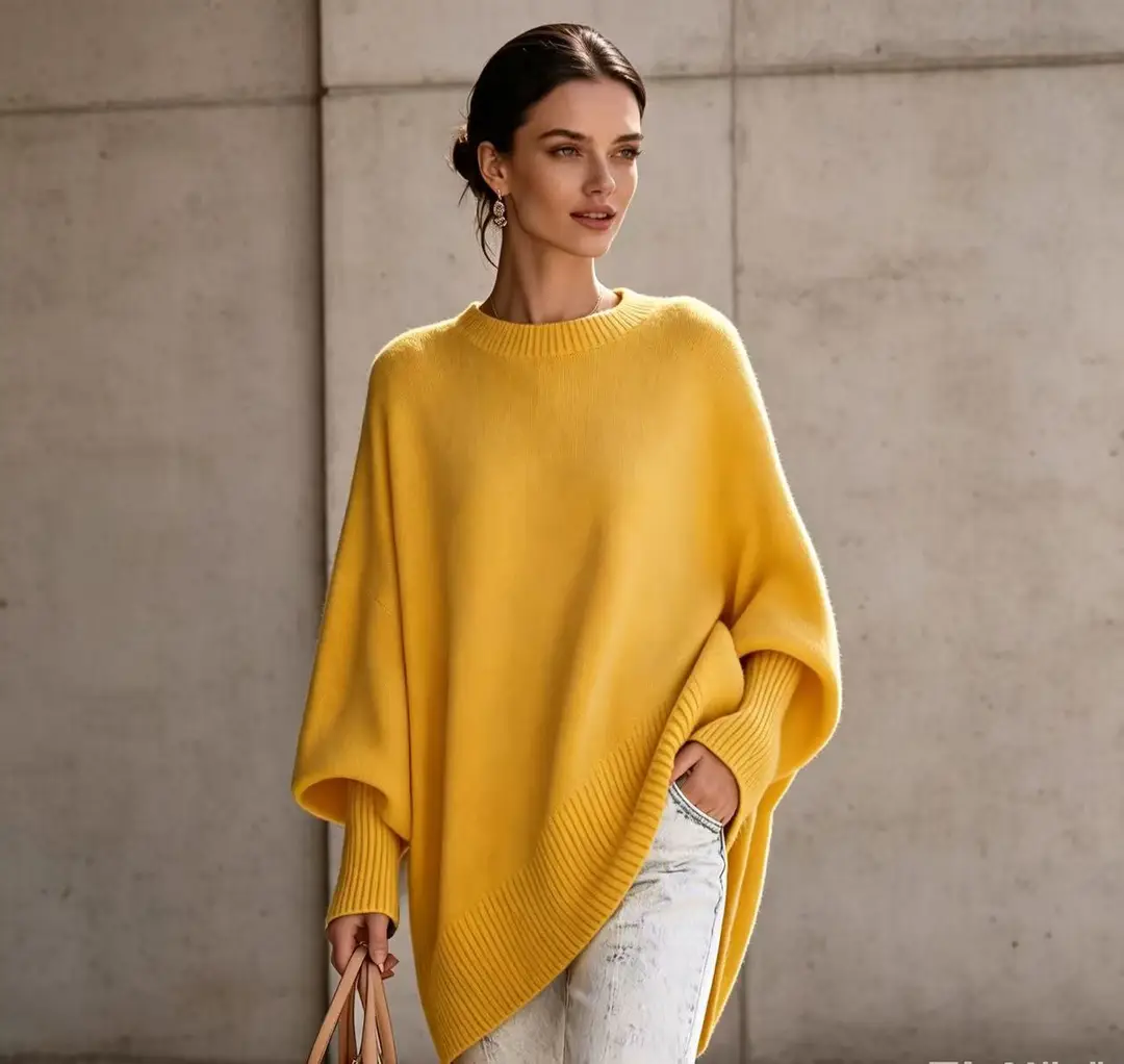 European and American cross-border 2026 autumn and winter round-neck pullover plus-size knit sweater, loose and casual style, solid color women's sweater — feature 11
