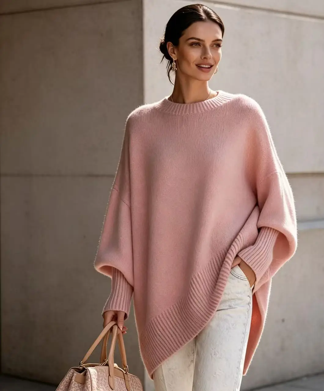 European and American cross-border 2026 autumn and winter round-neck pullover plus-size knit sweater, loose and casual style, solid color women's sweater — feature 12