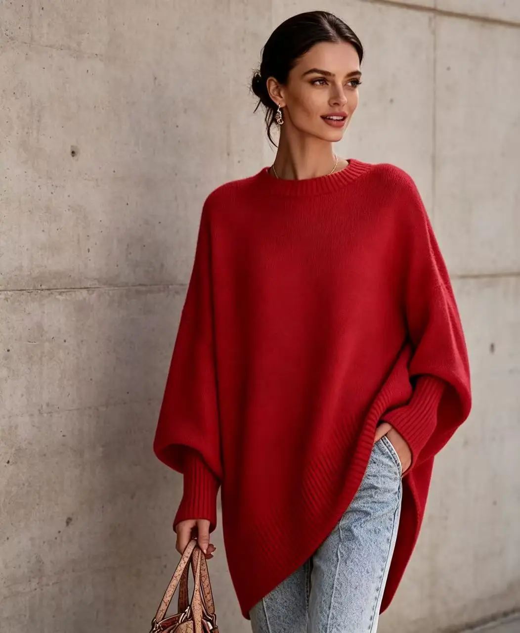 European and American cross-border 2026 autumn and winter round-neck pullover plus-size knit sweater, loose and casual style, solid color women's sweater — feature 13