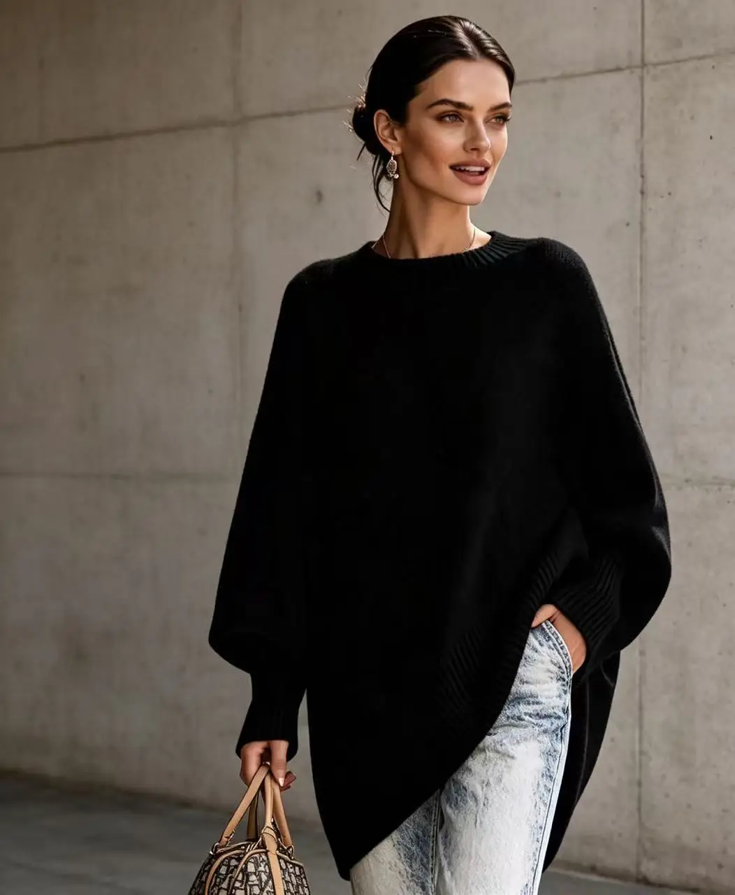 European and American cross-border 2026 autumn and winter round-neck pullover plus-size knit sweater, loose and casual style, solid color women's sweater — feature 14