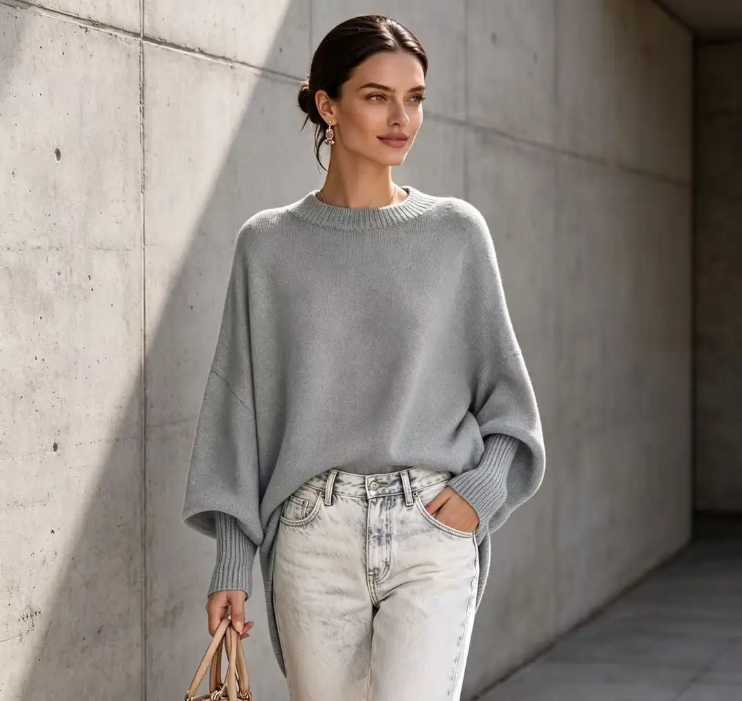 European and American cross-border 2026 autumn and winter round-neck pullover plus-size knit sweater, loose and casual style, solid color women's sweater — feature 17
