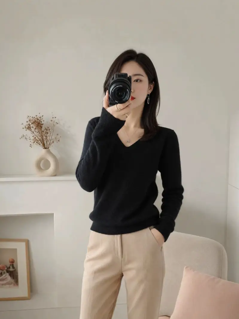 New V-neck long-sleeve pullover women's knitwear for spring, autumn, and winter, plus-size women's top, cross-border hot-selling foreign trade item